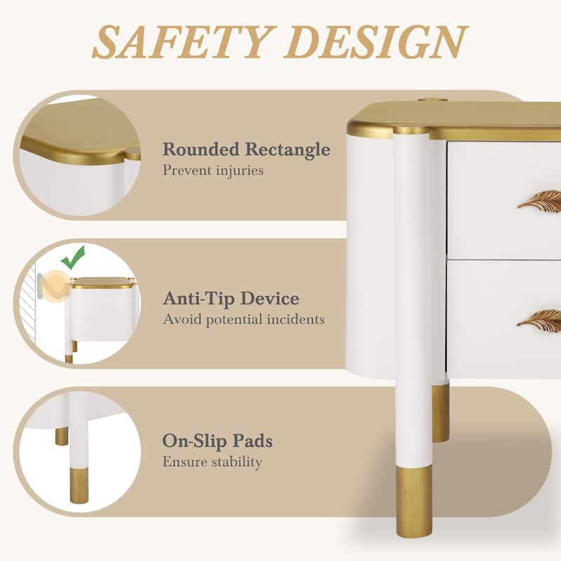 Bedside Table White Storage Cabinet with Drawers, Lamp Table Coffee Table Accent Cabinet Dressing Table