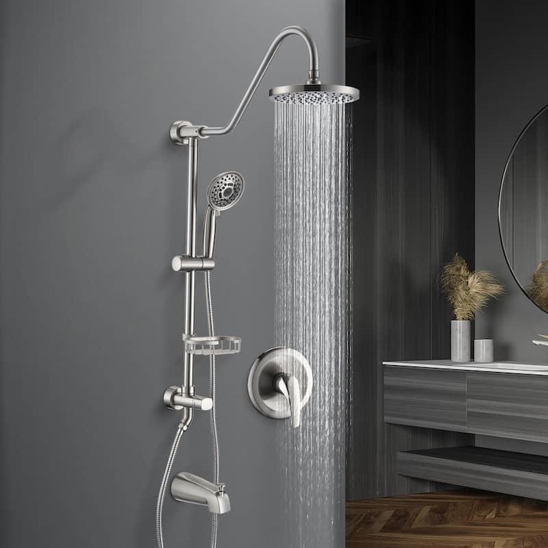 PROOX 8 inch Rainfall Shower Head Tub Faucet Spout and Shower Handheld w/ Soap Dish (Valve Included)