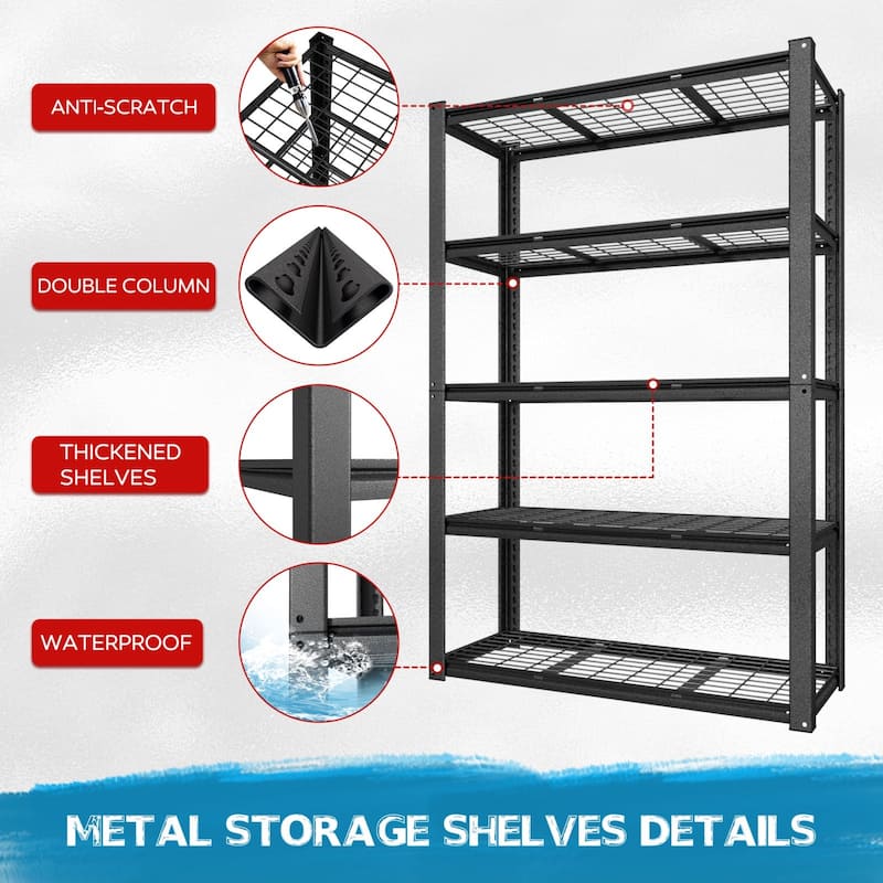 VEIKOUS Heavy-Duty 3000LBS Boltless Metal Storage Shelves, Adjustable Garage Shelving Unit with Reinforced Grating