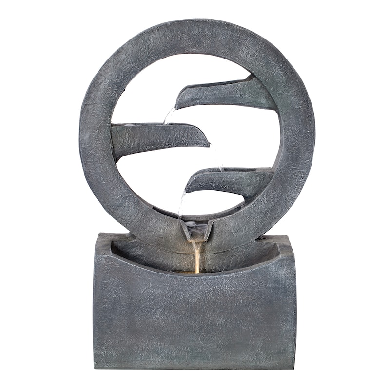 Christopher Knight Home - Modern 26.77"H Polyresin Outdoor Water Fountain with LED Light & Cascading Design