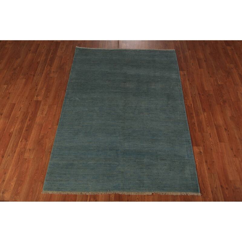 Light Blue Gabbeh Modern Rug Hand-Knotted Wool Carpet - 4'0" x 5'10"