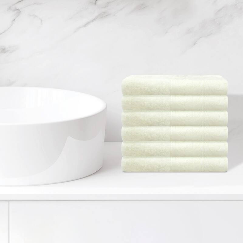 6 Pack Cotton Washcloths, Printed Face Towel, Absorbent and Comfort Face Towels for Bathroom, Hotel, Gym 13" x 13" - Beige