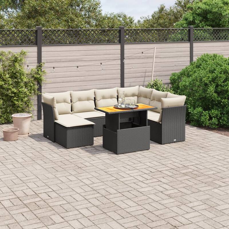 vidaXL Patio Sofa Set with Cushions Sofa Modules and Table 8 Piece Poly Rattan - 21.7 x 39.4 x 28.7 - Black - form2