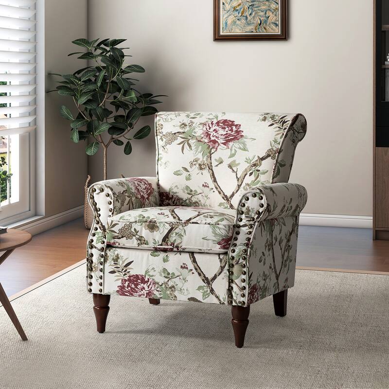 Nyctelius Nailhead Trim Traditional Accent Armchair with Rolled Arms by HULALA HOME - FLORAL