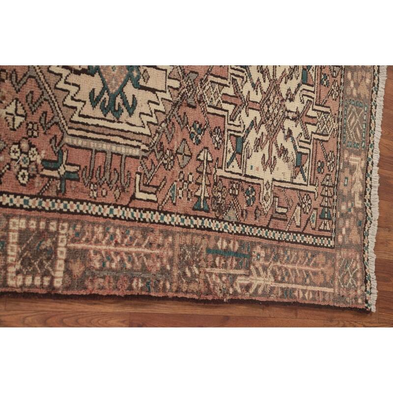 Tribal Pink Gharajeh Persian Vintage Runner Rug Wool Carpet - 3'0"x 10'6"
