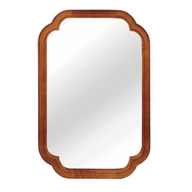 Rounded Corner Solid Wood Frame Decorative Mirror Modern Farmhouse Wall Mirror For Bedroom Bathroom Living Room Entryway