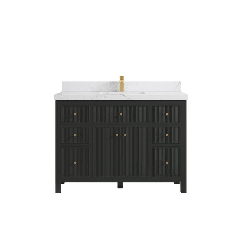 Willow Collections 48 in W x 22 in D Sonoma Free Standing Reeded Single Sink Bathroom Vanity with Countertop - 2" Empira White - Black Top