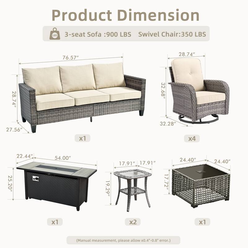 OVIOS 9-Piece Outdoor Wicker Conversation Set with Fire Pit