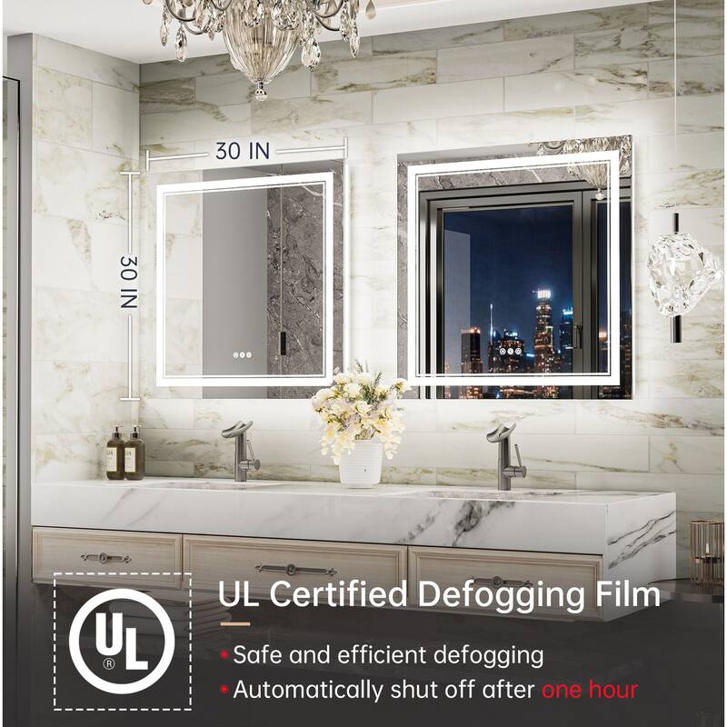 Keonjinn Rectangular Front Light & Backlit,LED Bathroom Vanity Mirror, 3 Color Temperatures, Anti Fog