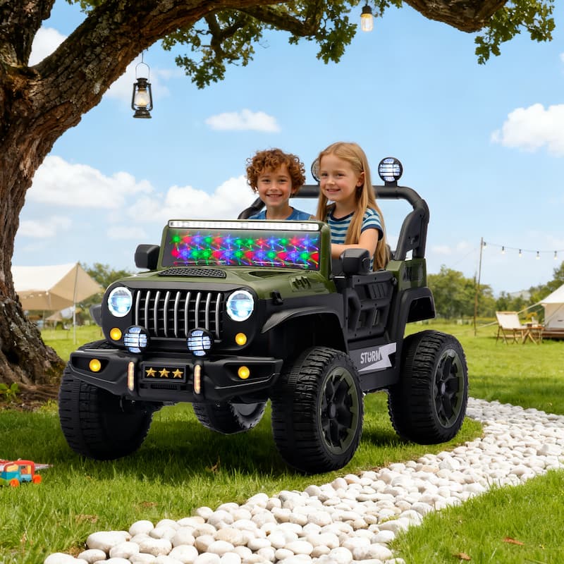 Green Battery Powered Electric Car Electric Vehicle with Remote Control, Off-Road Toy Car with LED Lights