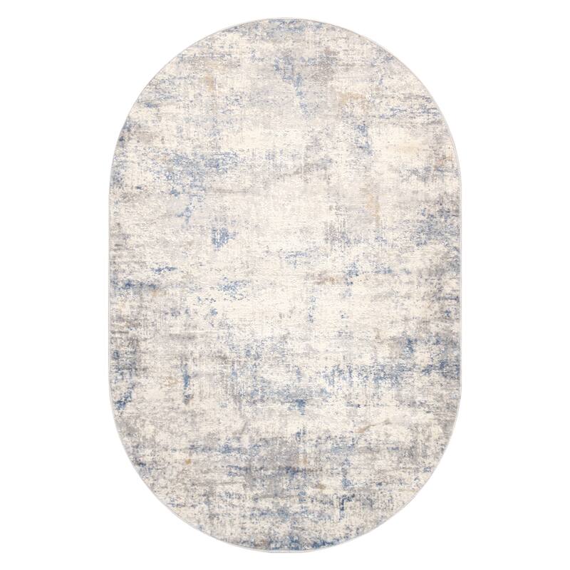 Pasargad Home Turkish Efes Design Abstract Area Rug - 4' x 6' Oval - L. Grey