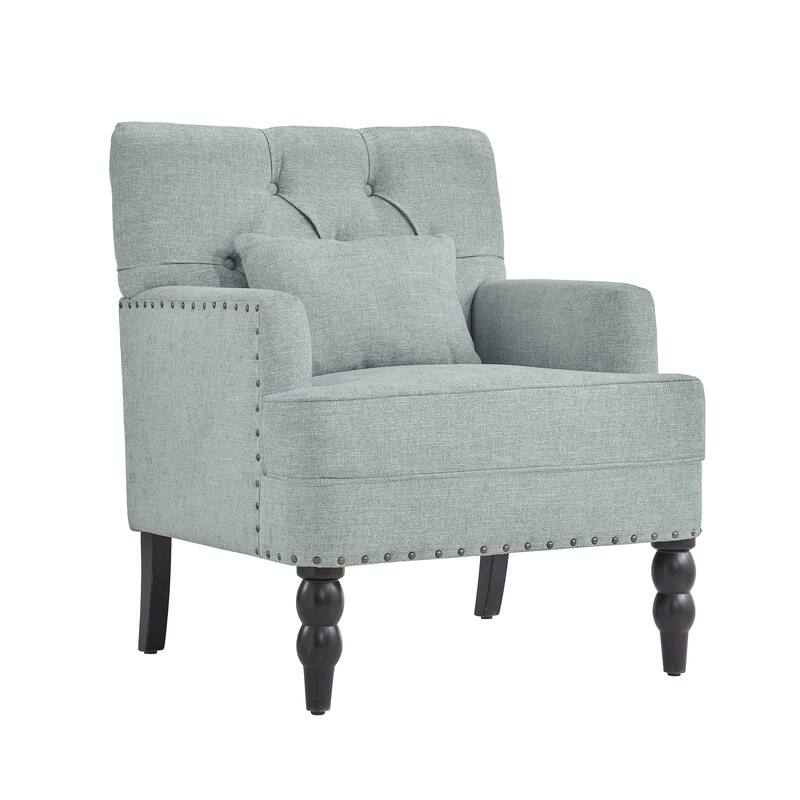 HUIMO Arm Chair Upholstered Button Tufted Accent Chair with Lumbar Pillow Beige/ Grey/ Light Blue/Brown