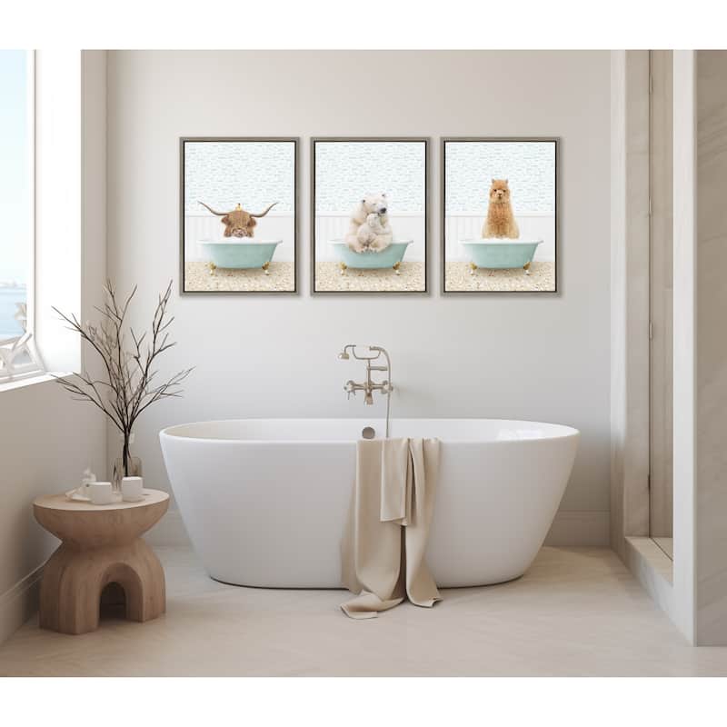 Kate and Laurel Sylvie Mom Baby Polar Bear Bath Canvas by Amy Peterson