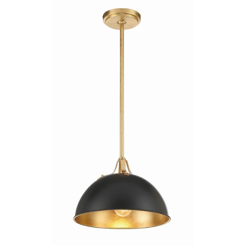 Soto 1 Light Matte Black & Antique Gold Pendant - 12"W x 8"H