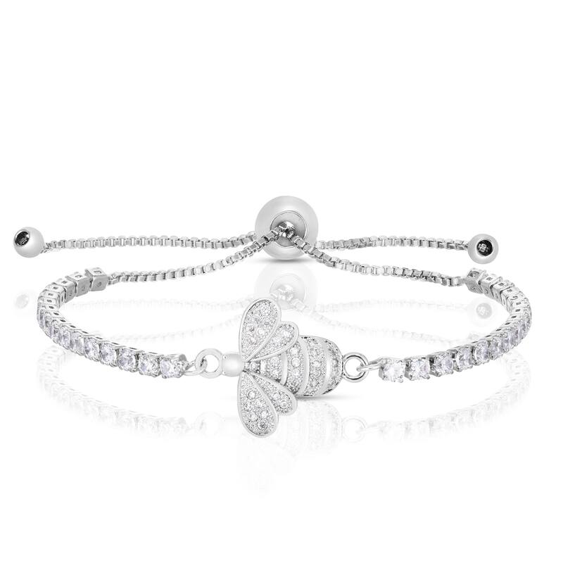 Victoria Townsend Silver Plated Cubic Zirconia Bee Adjustable Bracelet