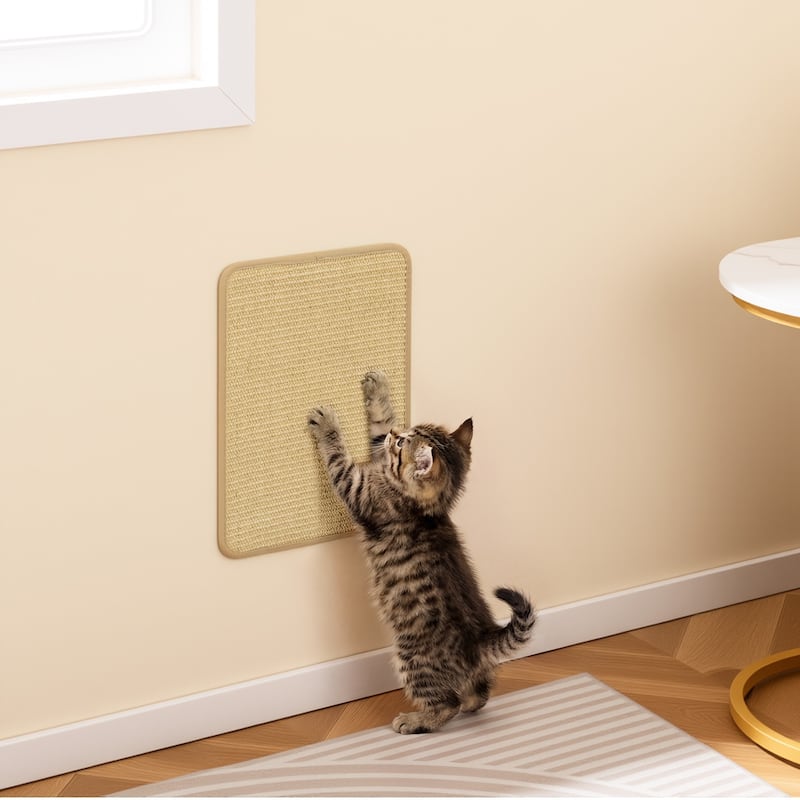 Gymax 12-Piece Cat Scratcher Mat Set 16''x12'' Natural Sisal Pads for