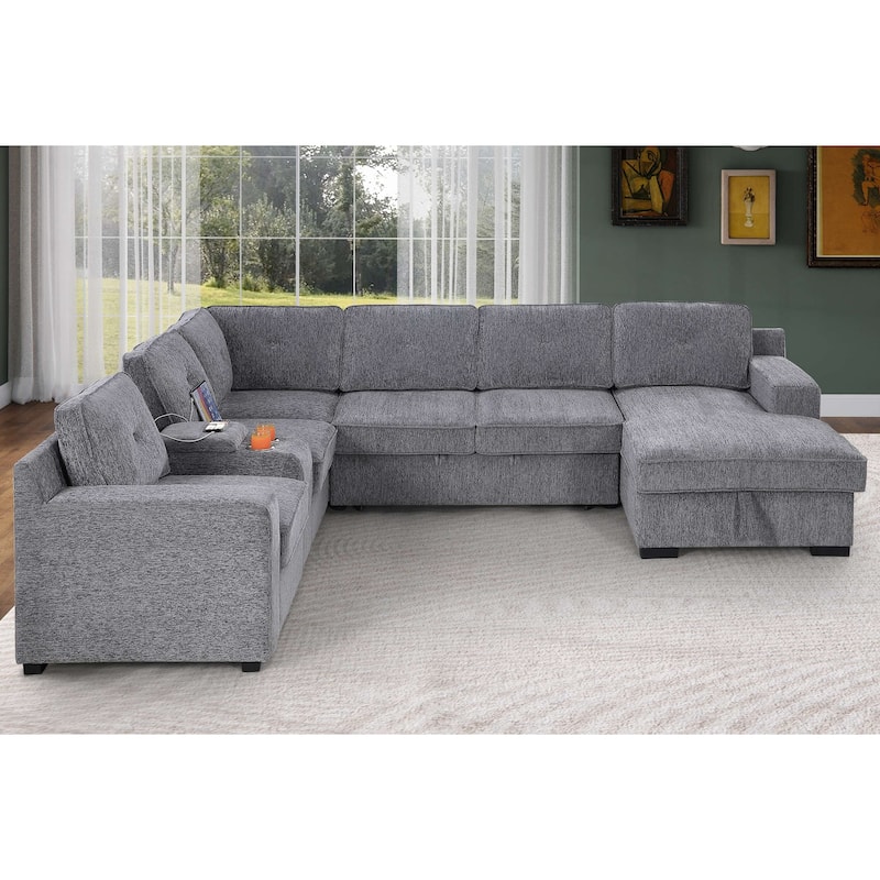 Oversized U Shaped Sleeper Sectional Sofa Pull Out Couch Bed