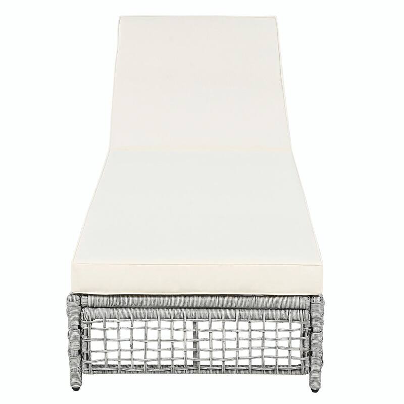 Outdoor Lounge Chair - Rattan Patio Chaise Lounge with 5-Position Backrest, Cushion, and Wheels