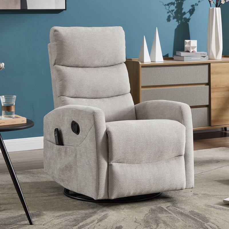Roomfitters Manual Rocker Swivel Recliner Chair with Heat and Massage Fabric Glider Lounge Sofa for Living Room - Light Grey