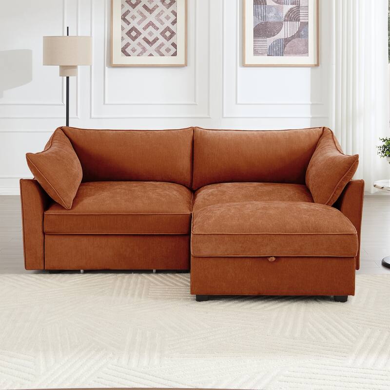 GDFStudio - Chenille 2-Seater 78.7" Sofa with Movable Ottoman and Storage Drawers