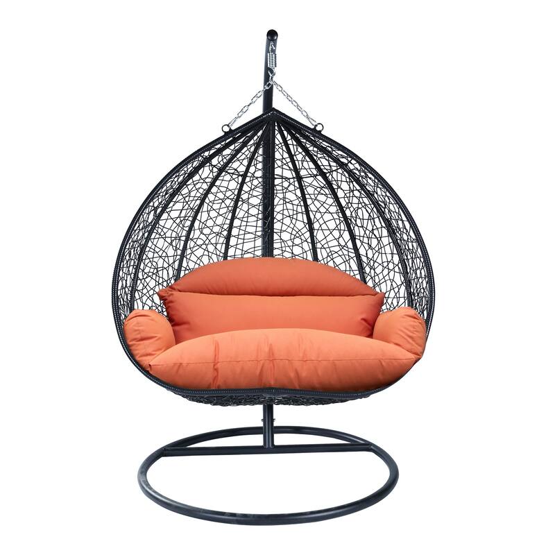 2-Person Outdoor Hanging Egg Chair with Teardrop Frame, Weather-Resistant Cotton Cushioned Seat for Patio and Indoor Use