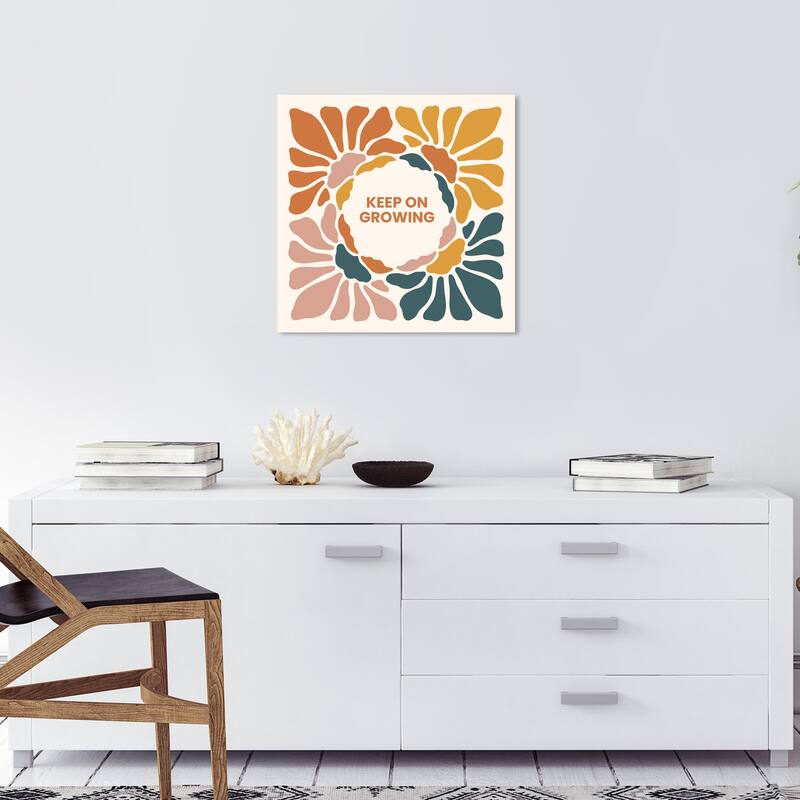 Wynwood Studio Canvas Typography and Quotes Keep on Growing Brown and Dark Blue Modern & Contemporary Wall Art Canvas Print
