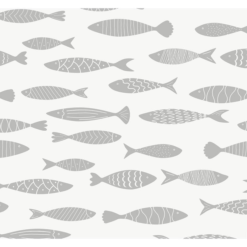 Seabrook Designs Bay Fish Unpasted Wallpaper - 27 in W x 27 ft. L - Silver Sea