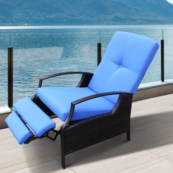 Outsunny Outdoor Rattan Wicker Cushioned Recliner Chair On Sale