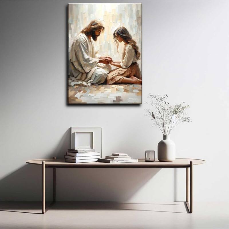 Jesus Canvas Wall Art Jesus and Woman Praying Painting