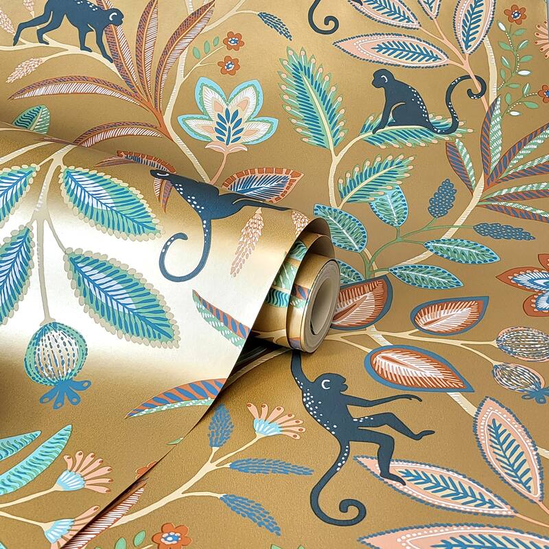 Fine Decor Kenzo Gold Monkey Walk Wallpaper
