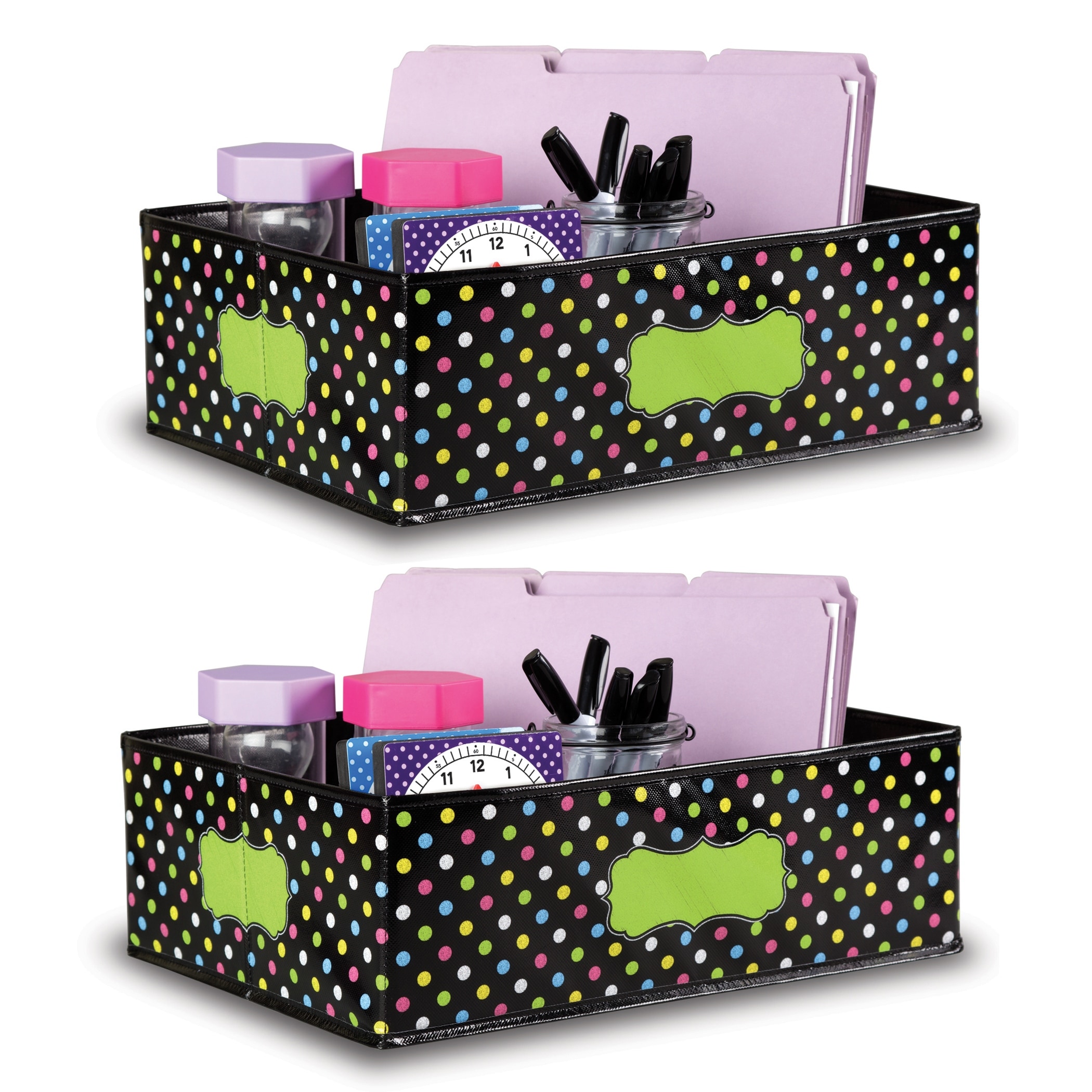 Teacher Created Resources Chalkboard Brights Storage Bin, 16" x 11" x 5", Pack of 2