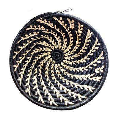 Handmade Modern Black White Woven Raffia Wall Fruit Basket Small