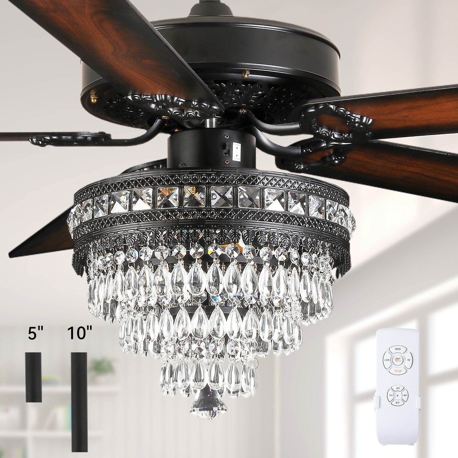 52 or 62 or 72 Inches Crystal Ceiling Fan Fandelier with Lights,For Bedroom Kitchen Patio Remote Control