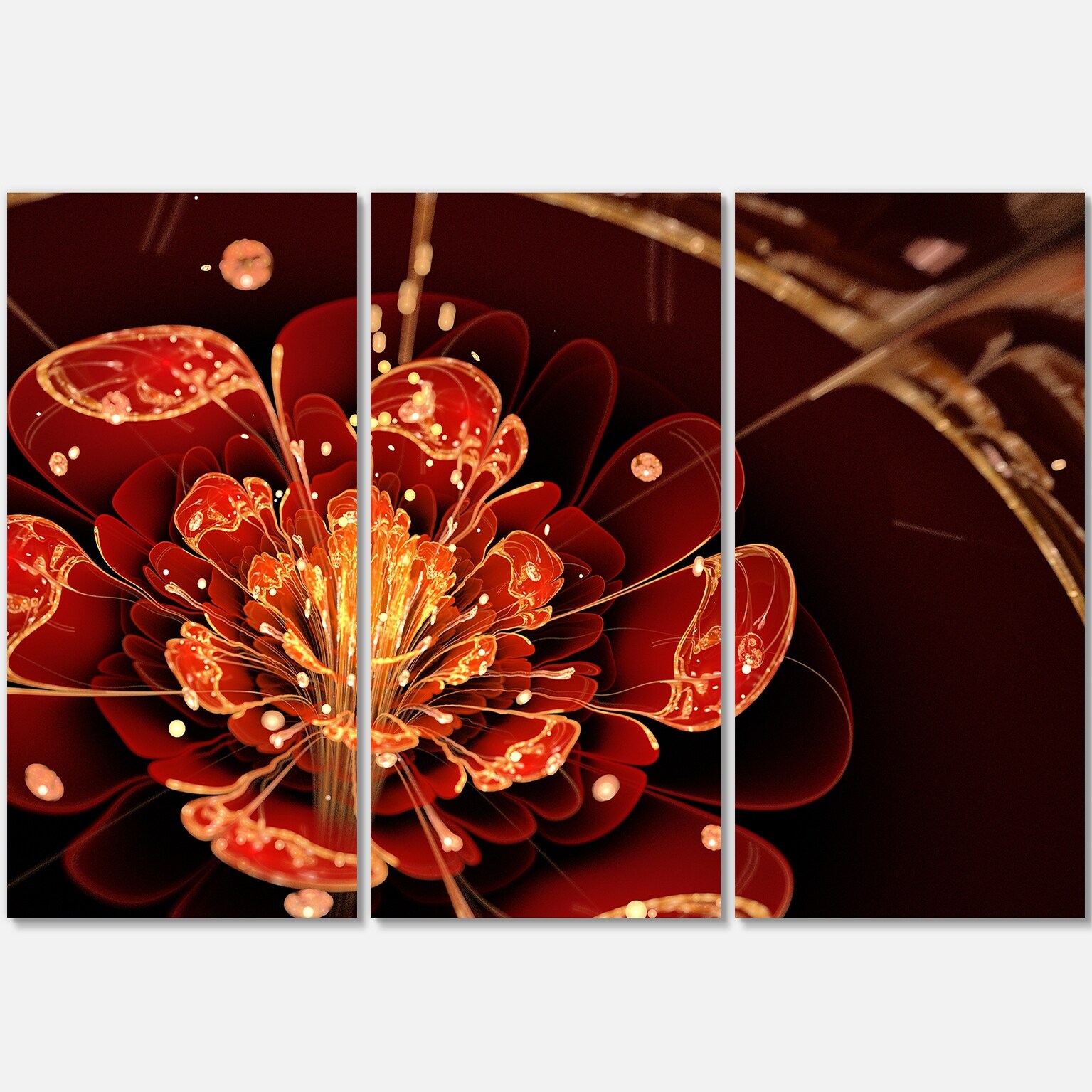 Flower with Red, Golden Petals - Floral Glossy Metal Wall Art