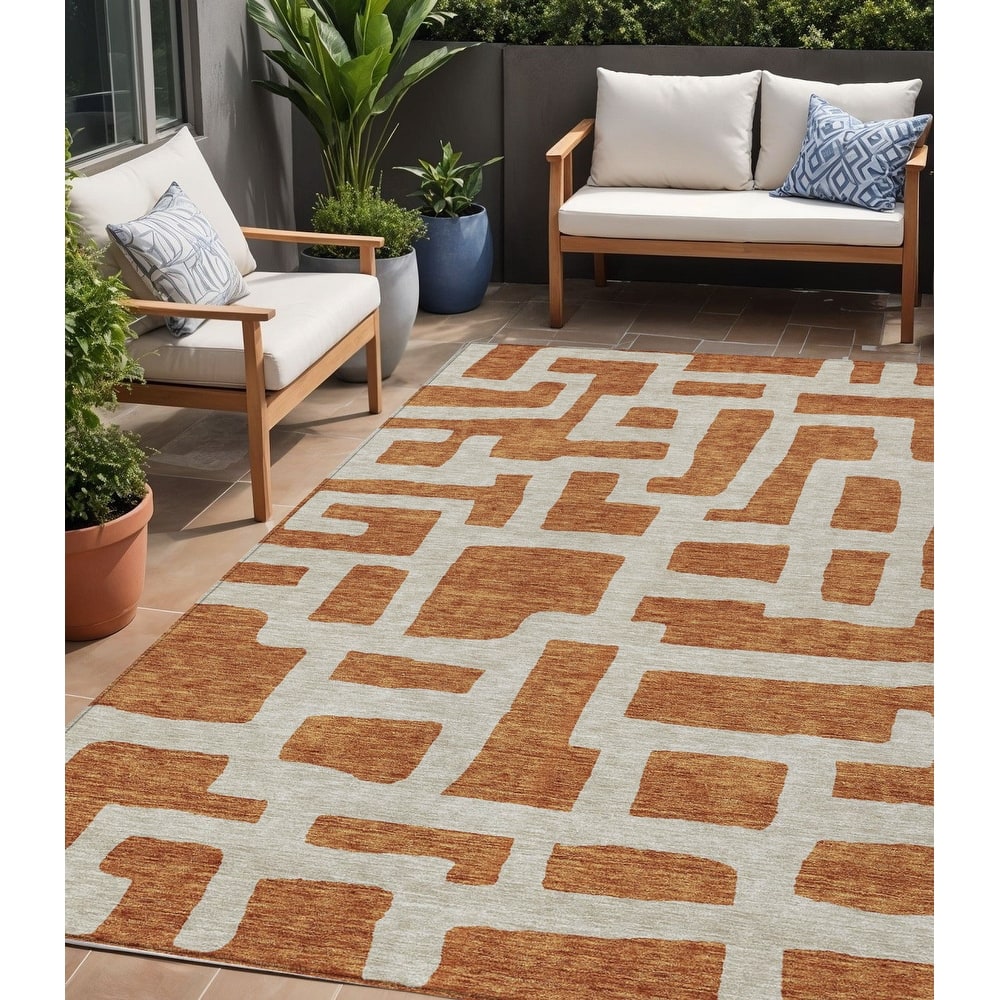 HomeRoots Abstract Transitional Rectangle Outdoor Rug