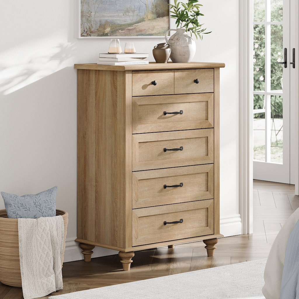 Farmhouse Baby Dresser with 5 Drawers, Wood Kid Dresser for Kids Room