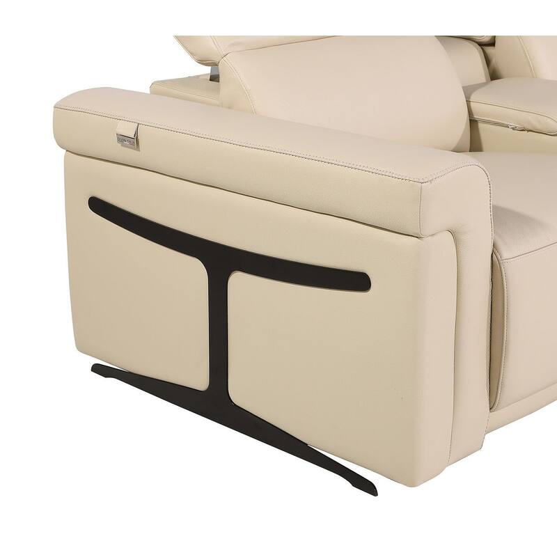 HomeRoots Beige Italian Leather Power Reclining U Shaped Eight Piece Corner Sectional With Console
