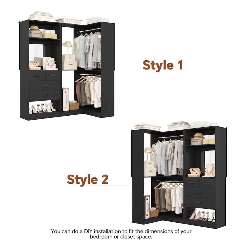 Cimly Set of 2 Corner Closet System WITH Drawers, Freestanding Closet Organizer with Hanging Rods and Shelves