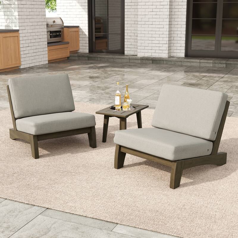 3-piece Outdoor Patio Teak Wood Club Chairs with Side Table