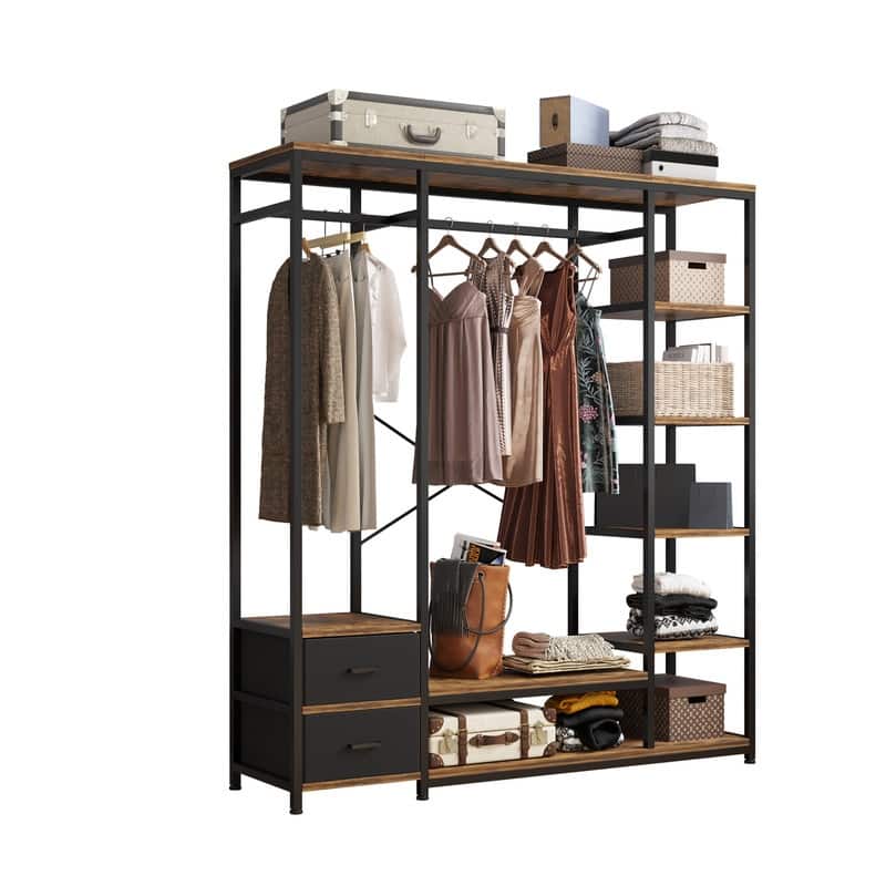 Brown and Black Clothes Rack Multiple Storage Racks Wardrobe Storage Rack