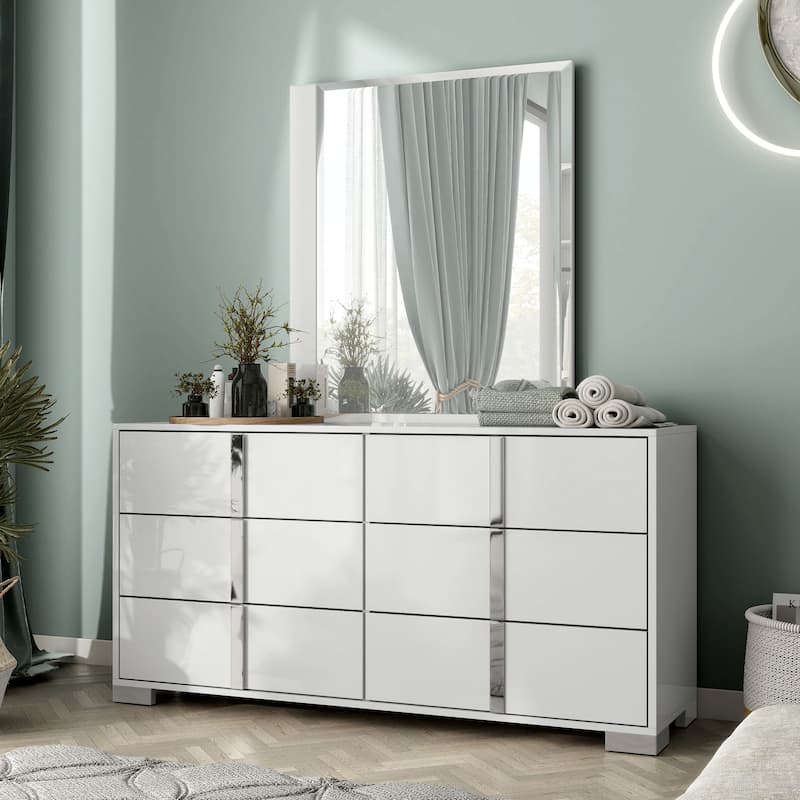 Furniture of America Erina Modern Glossy 2-Piece 6-Drawer Dresser and Mirror Set
