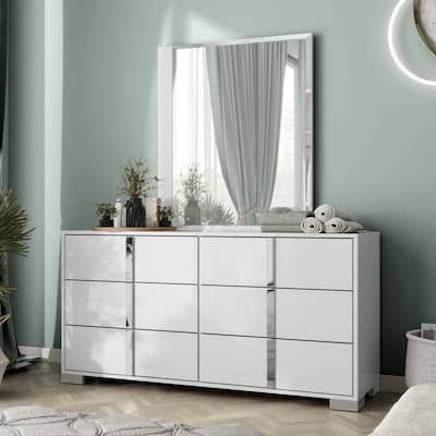 Furniture of America Erina Modern Glossy 2-Piece 6-Drawer Dresser and Mirror Set