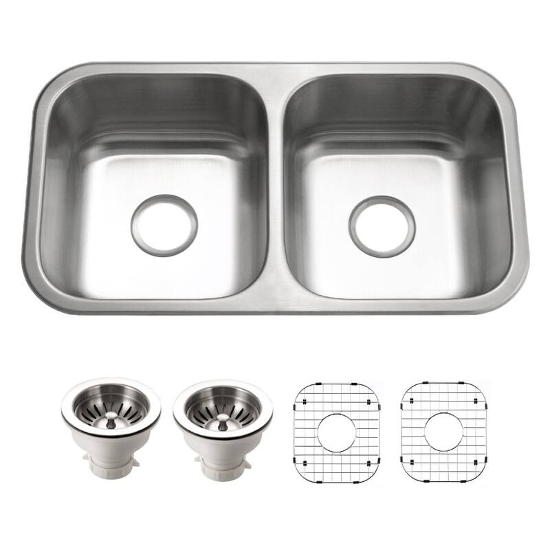 Houzer Belleo 32" Drop In Double Basin Stainless Steel Kitchen Sink - Stainless Steel - Stainless Steel
