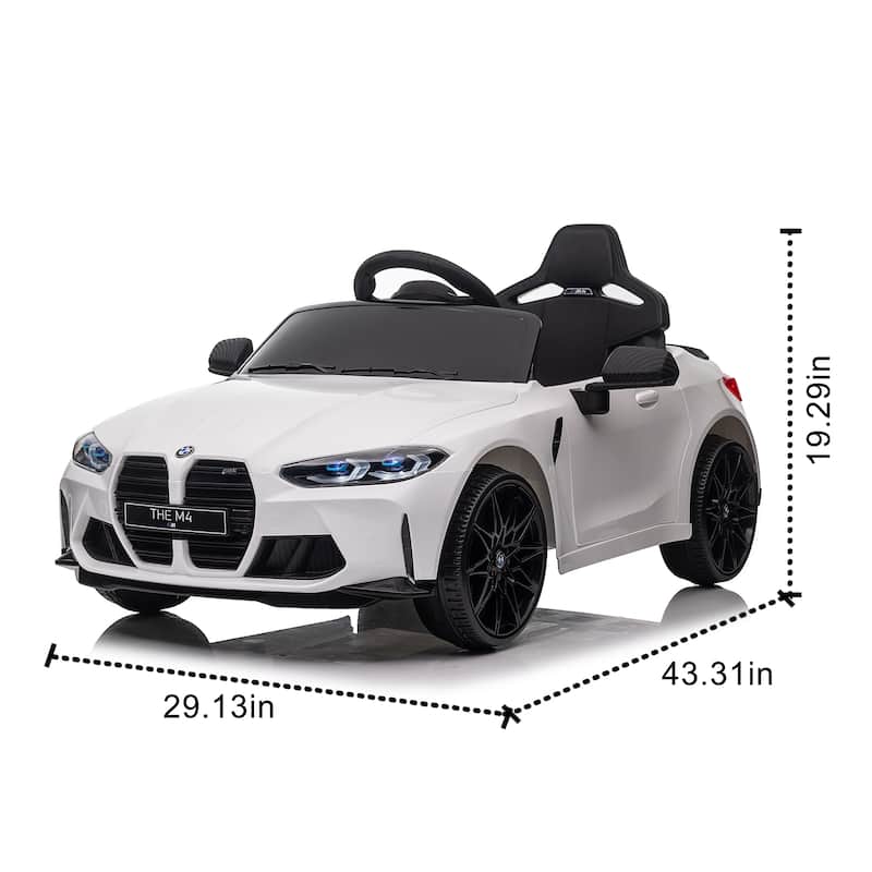 12V Licensed BMW M4 Kids Electric Ride-On Car with Remote Control, Bluetooth & LED Lights - White