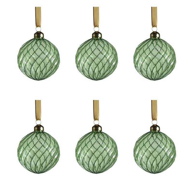 Swirl Glitter 3.25" Glass Ball Ornaments, Set of 6