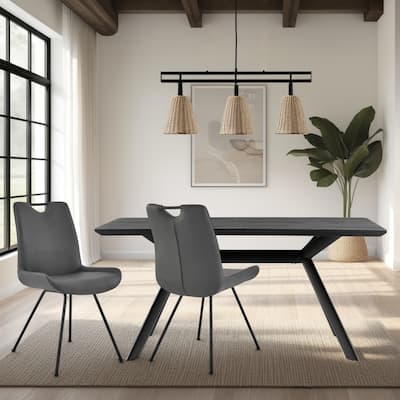 Contemporary Dining Chair in Gray Powder Coated Finish and Gray Faux Leather - Set of 2