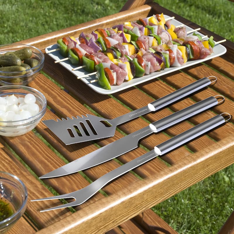 7-Piece Stainless-Steel BBQ Cooking Utensils Set by Home-Complete (Silver)