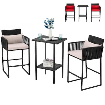 AVAWING 3PCS Patio Wicker Bar Set with Extra Cushion Cover