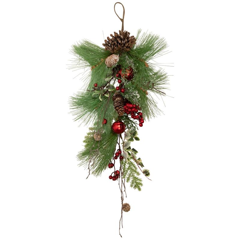 30" Frosted Berries Pine Cones Artificial Christmas Teardrop Swag
