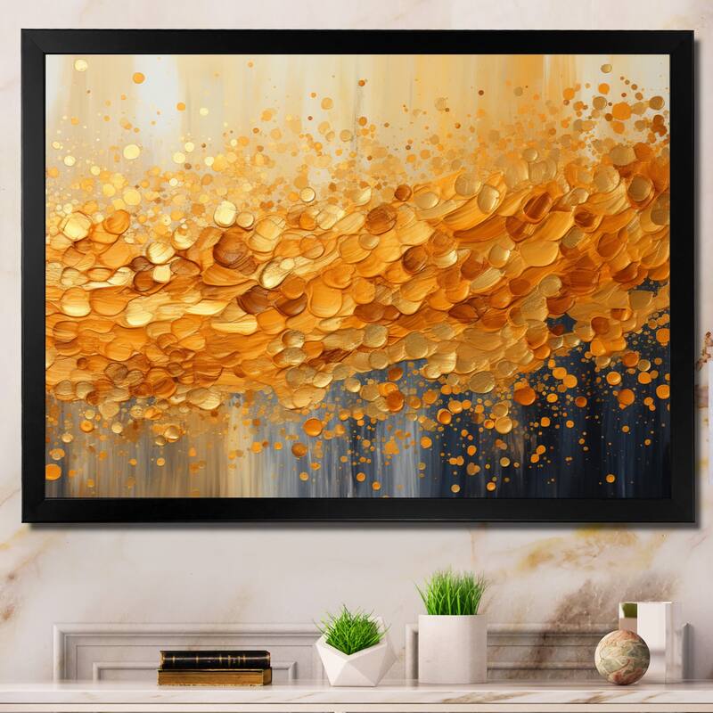 Designart "Golden Radiance I" Abstract Landscape Framed Wall Art Living Room - Black - 44 in. wide x 34 in. high